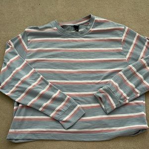 wild fable blue long sleeve with pink and white stripes